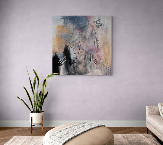 Love Letter Art Print - Abstract Art - Art on a wall - Colors Pink, blue, orange, black, and purple.